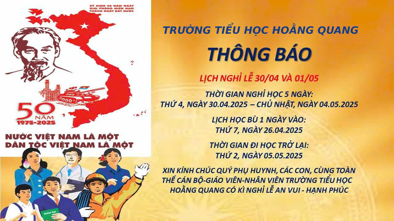 THÔNG BÁO LỊCH NGHỈ LỄ 30/4, 1/5