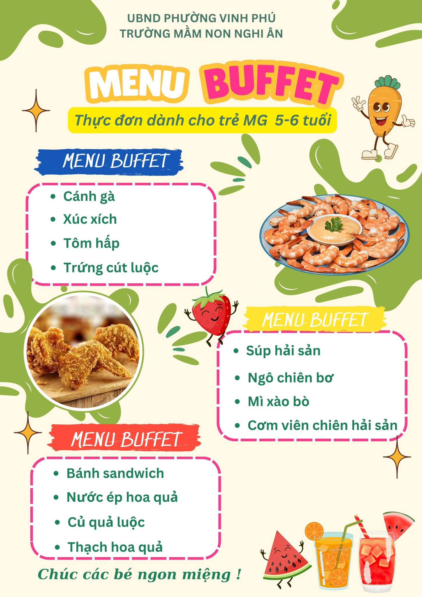 MENU buffet ngày 26/09/2025 - dành cho trẻ MG 5-6 tuổi