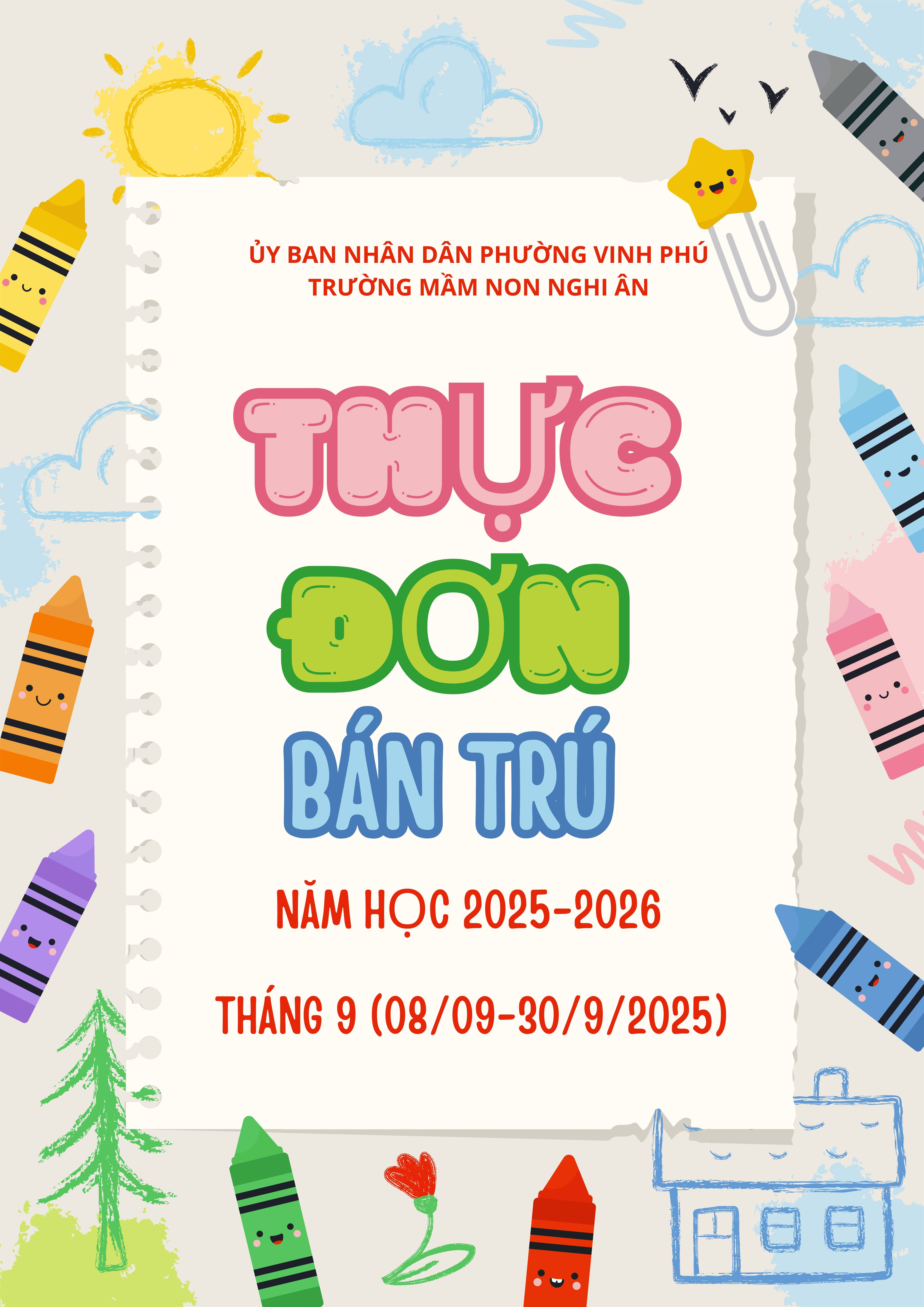 THỰC ĐƠN BÁN TRÚ - THÁNG 9 NĂM HỌC 2025-2026 ( 08/9-30/9/2025)