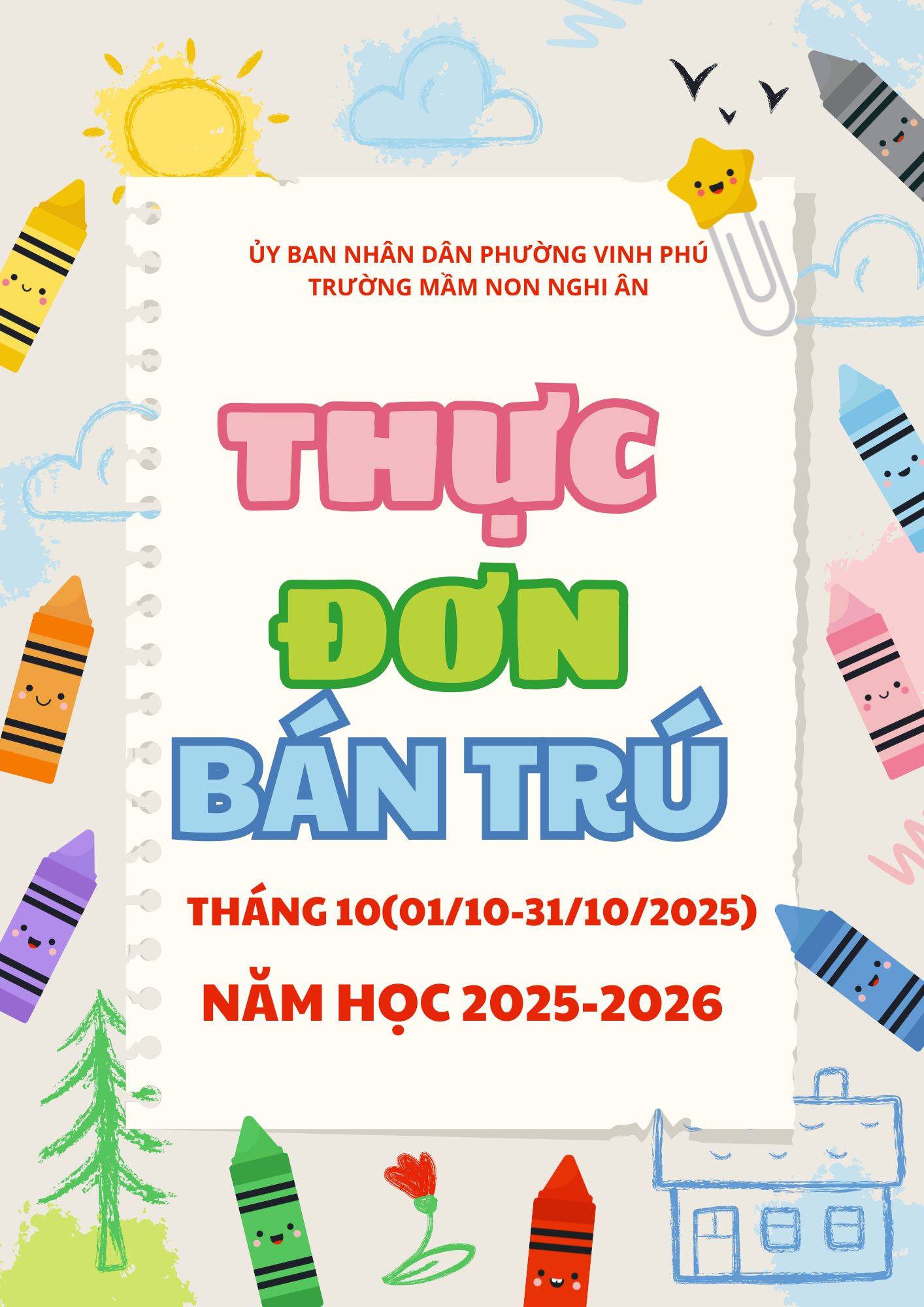 THỰC ĐƠN BÁN TRÚ THÁNG 10
