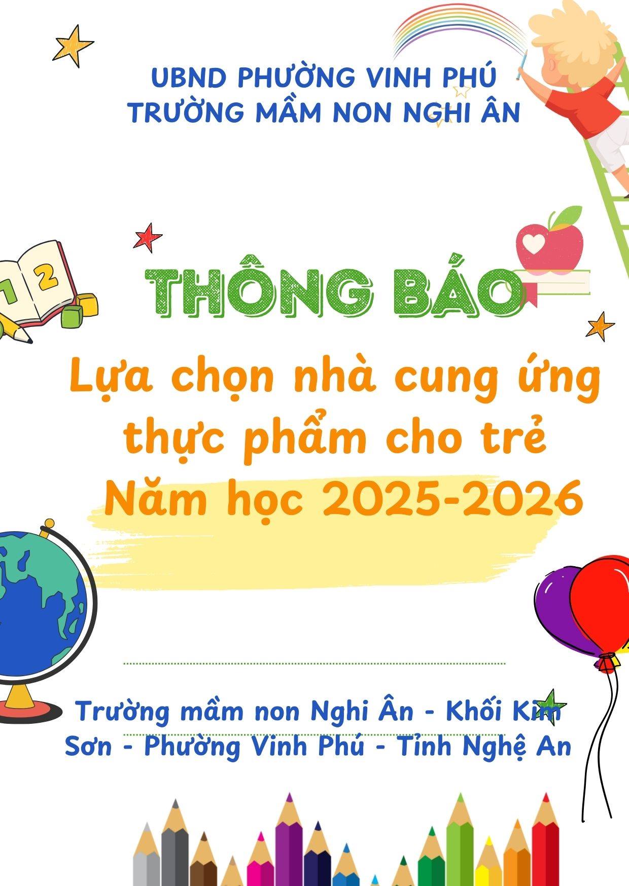 THÔNG BÁO LỰA CHỌN NHÀ CUNG ỨNG THỰC PHẨM CHO TRẺ NĂM HỌC 2025-2026